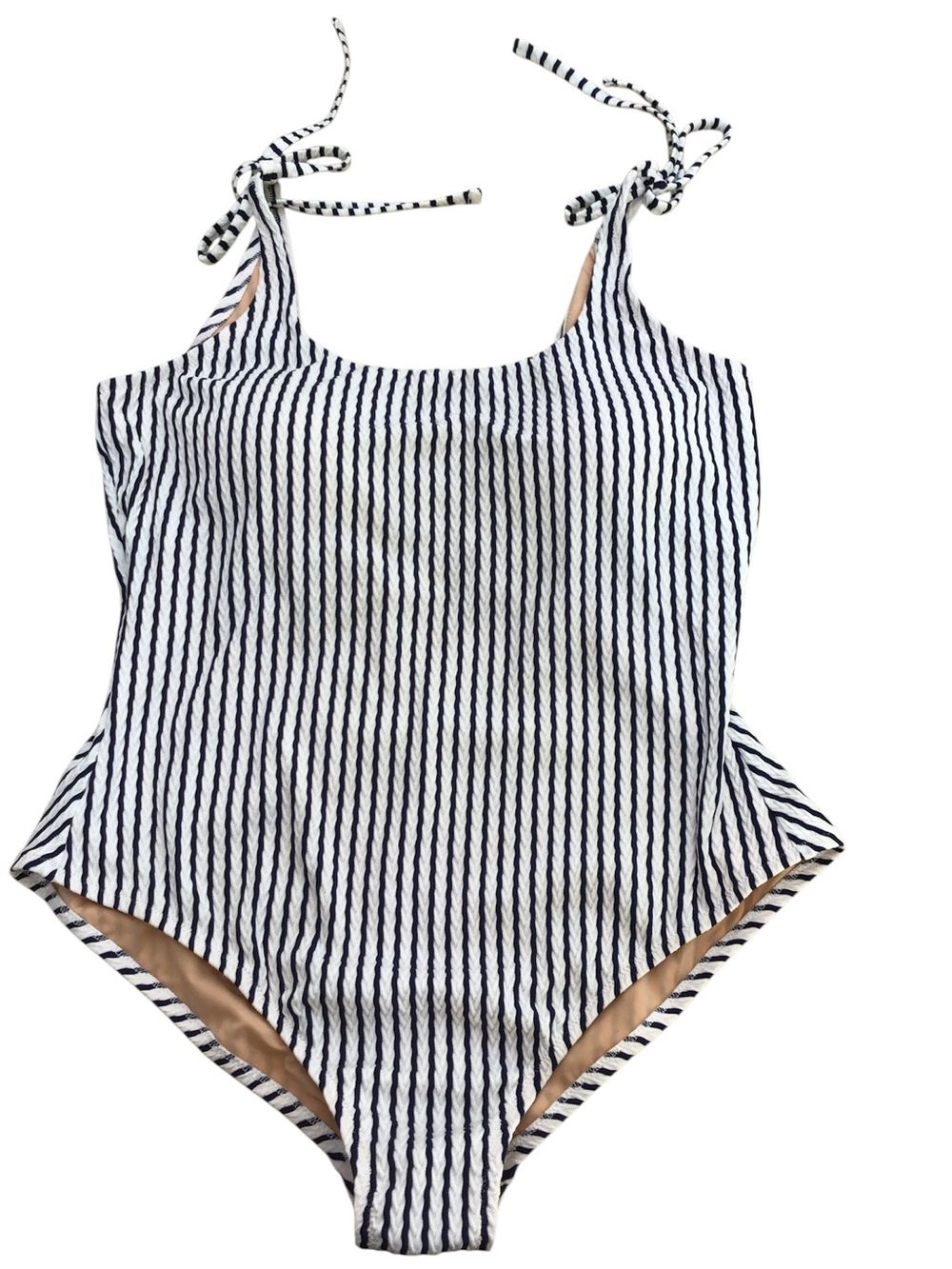 J. Crew Navy & White Striped Tie-Shoulder One-Piece Swimsuit XXL Nautical NWT